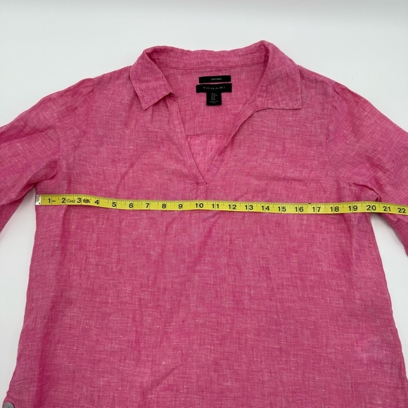 Tahari Women’s 100% Linen Henley 3/4 Sleeve Pink Tunic w/ Side Vents Medium - Picture 13 of 15
